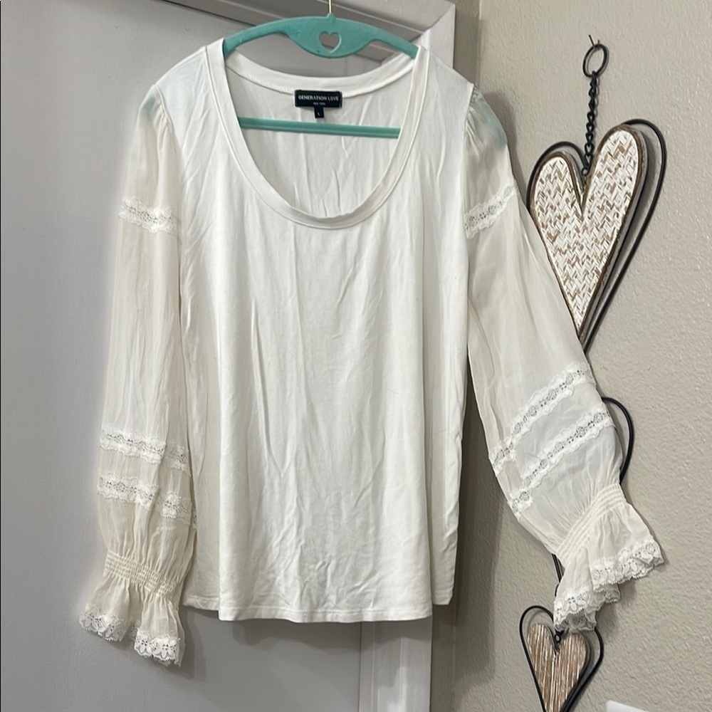 Generation Love Cream Ruffled 3/4 Sleeve Blouse